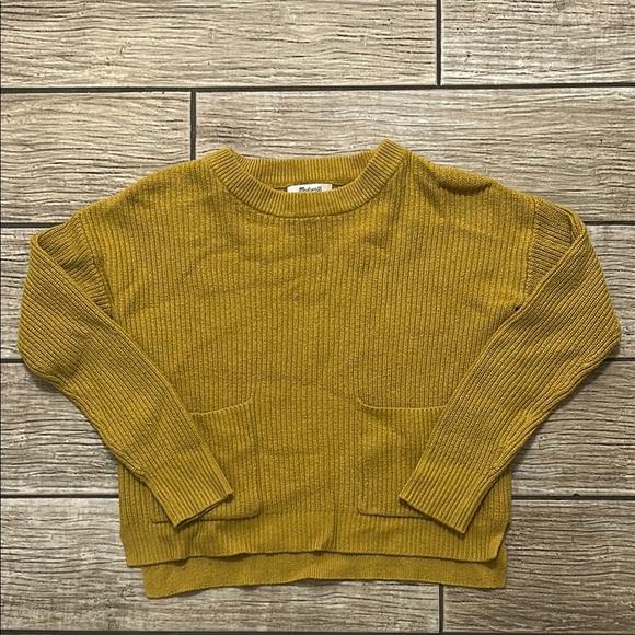 Madewell patch pocket pullover sweater mustard yellow tight knit cotton XXS - Picture 1 of 3